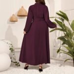Elegant Long Sleeve Maxi DressFitted Solid Color Pleated Sleeve Dress - Image 3