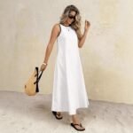 New popular solid color summer new vest long dress
