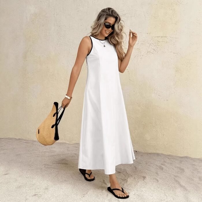 580006914 New popular solid color summer new vest long dress - Image 1