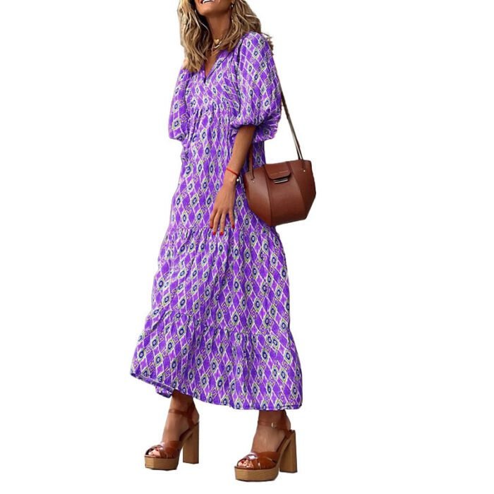 Bohemian Print Long Sleeve Maxi Dress for Women Fashion Spring Style Flowy Long Dress - Image 5