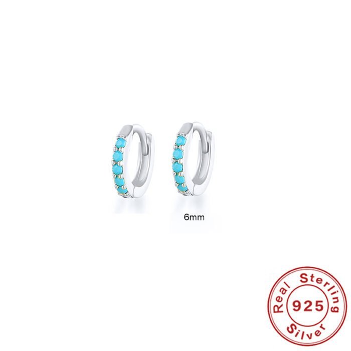 S925 Sterling Silver Circle Earrings with Turquoise and Diamond Inlay 18K Gold Plated Stud Earrings Jewelry - Image 23