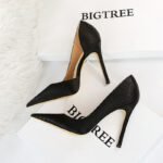 Thin heeled super high heels with shallow side hollow snake pattern silk high heels for women - Image 3