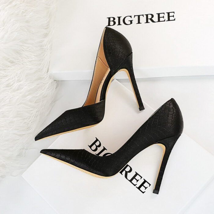 Thin heeled super high heels with shallow side hollow snake pattern silk high heels for women - Image 3