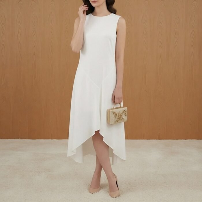 Spring New Women's Dress Dress Lazy Style Solid Color Round Neck Sleeveless Irregular Dress - Image 4