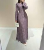 Vintage Style Long Sleeve Dress, Purple Slim Fit Maxi Dress, Waist-Cinching Women's Dress for Export - Image 6