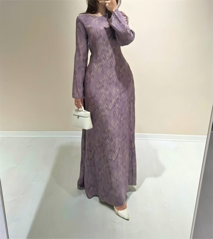 Vintage Style Long Sleeve Dress, Purple Slim Fit Maxi Dress, Waist-Cinching Women's Dress for Export - Image 6
