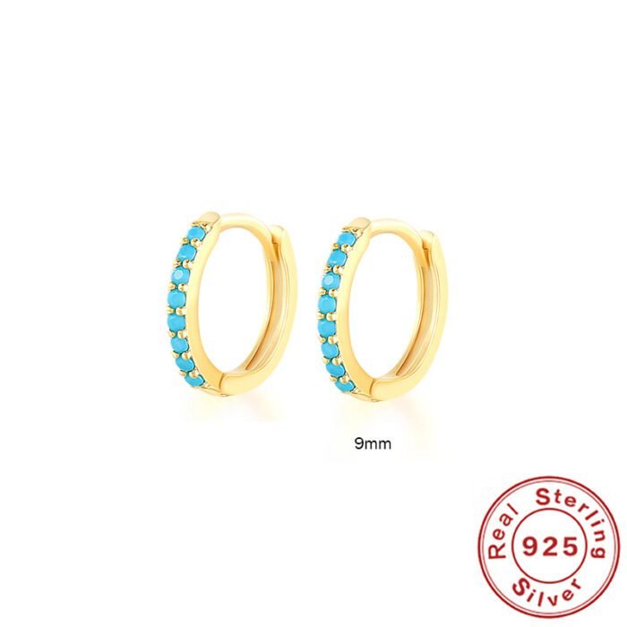 S925 Sterling Silver Circle Earrings with Turquoise and Diamond Inlay 18K Gold Plated Stud Earrings Jewelry - Image 22