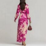 Printed Chiffon Long Sleeve V-Neck Tie-Up Dress Elegant Chic Spring New Long Dress - Image 2