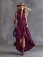 Vintage Casual Turn-Down Collar Front Zipper Ruffle Hem Dress for Women - Image 7
