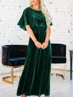 Romantic New Spring Summer Short Sleeve Sexy Elegant Velvet Round Neck Dress with Fashion 3D Decoration - Image 8