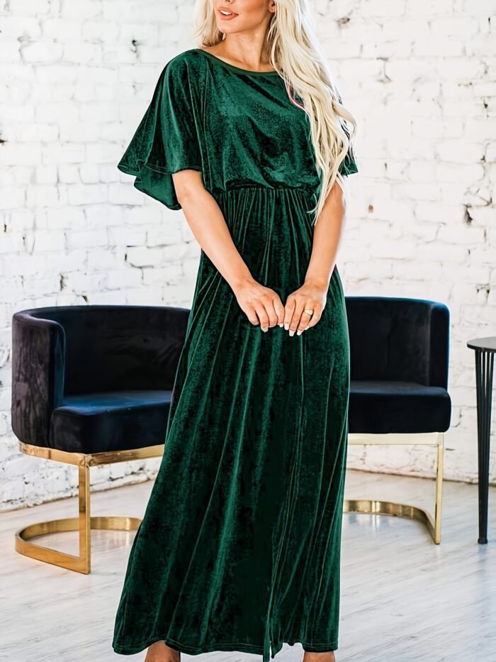 Romantic New Spring Summer Short Sleeve Sexy Elegant Velvet Round Neck Dress with Fashion 3D Decoration - Image 8
