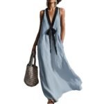 V-neck Strapless Sleeveless Resort-Style Long Simple Elegant Dress - Image 5