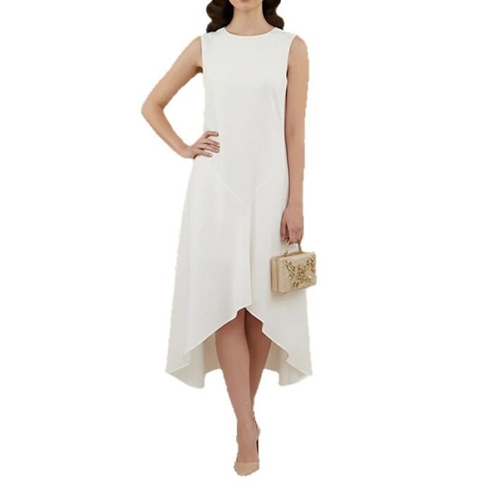 Spring New Women's Dress Dress Lazy Style Solid Color Round Neck Sleeveless Irregular Dress - Image 5