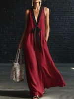 V-neck Strapless Sleeveless Resort-Style Long Simple Elegant Dress - Image 8