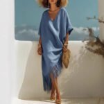 New Casual Beach Travel TK Comfortable Fringe V-neck Sexy Atmosphere Dress - Image 5