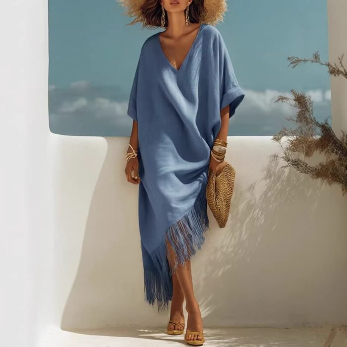 New Casual Beach Travel TK Comfortable Fringe V-neck Sexy Atmosphere Dress - Image 5