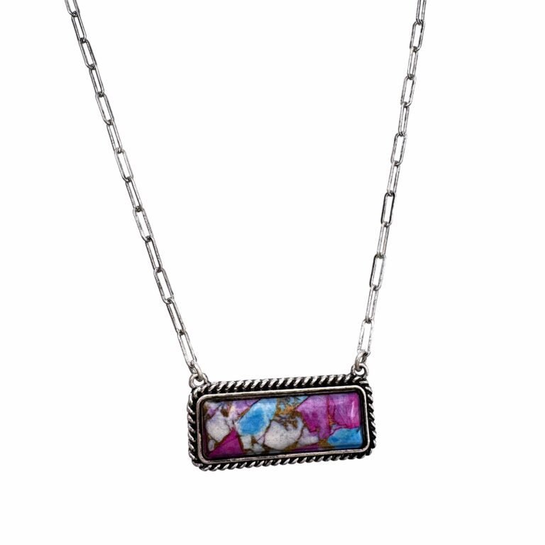Polished Color Stone Bar Necklace