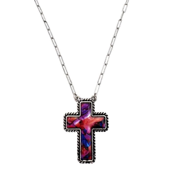 Polished Colored Stone Western Cross Necklace
