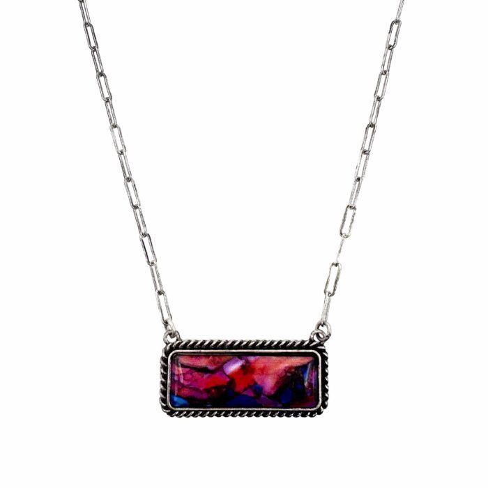 Polished Color Stone Bar Necklace