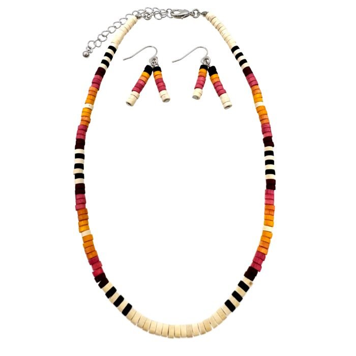 Wooden Beaded Southwestern Necklace with Earrings