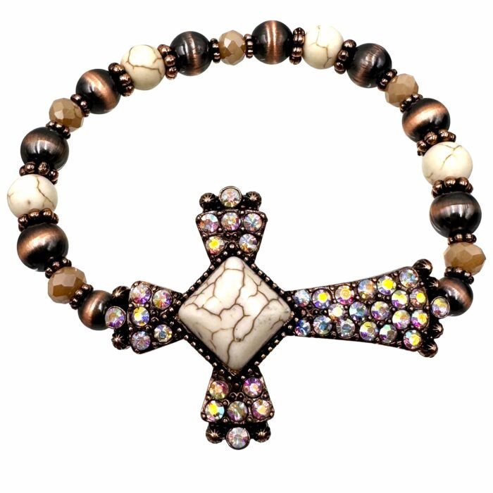 Roman Cross Turquoise Beads Stretch Bracelet