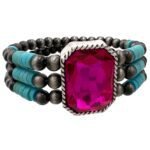 Glass Stone Turquoise Navajo Layered Bead Stretch Bracelet