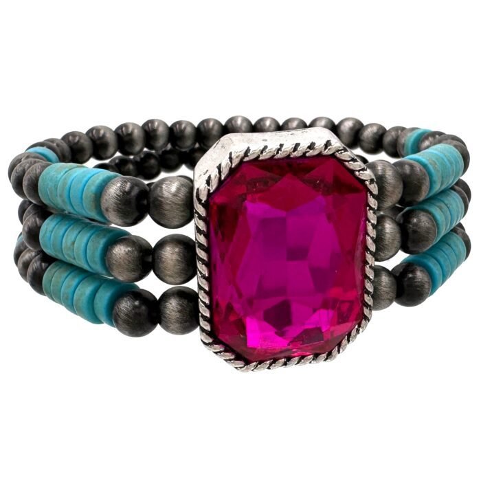 Glass Stone Turquoise Navajo Layered Bead Stretch Bracelet Glass Stone Turquoise Navajo Layered Bead Stretch Bracelet