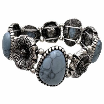 Flower and Stone Pieces Stretch Bracelet
