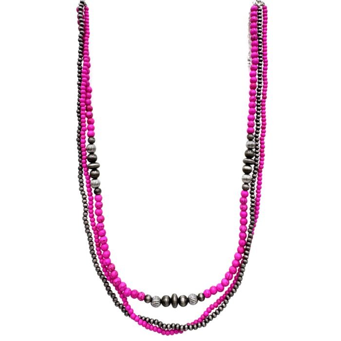 Three Strand Colored Multi Stone Beads Navajo Western Necklace Three Strand Colored Multi Stone Beads Navajo Western Necklace
