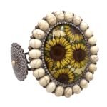 Large Cactus Flower Art Pendant Turquoise Concho Stone Cuff