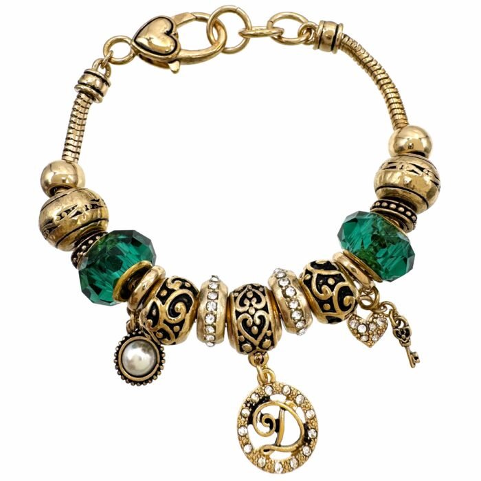 Letter and Crystal Charms Tennis Gold Bracelet