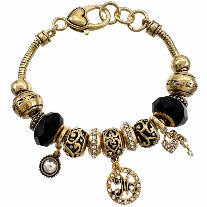 Letter and Crystal Charms Tennis Gold Bracelet