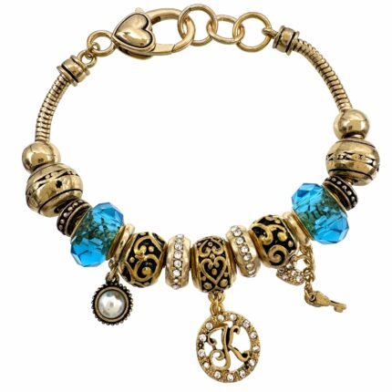 Letter and Crystal Charms Tennis Gold Bracelet