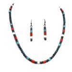 Navajo Bead Turquoise Orange Stone Necklace Set