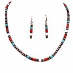 Navajo Bead Turquoise Orange Stone Necklace Set