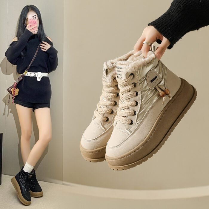 580013272 Fleece-Lined High-Top Snow Boots for Women, Fashionable Insulated Casual Winter Shoes Student-Friendly Design - Image 1