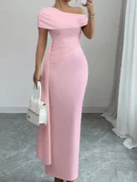 One-Shoulder Ruched Maxi Dress - Image 4