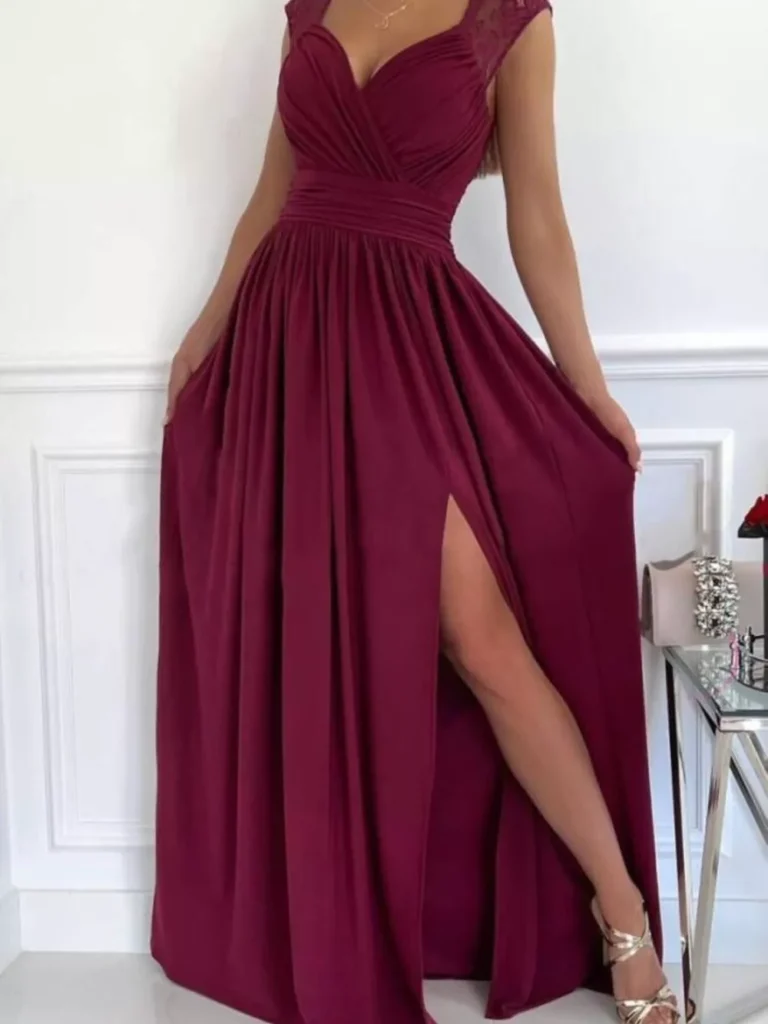 High Slit Lace Detail Maxi Dress