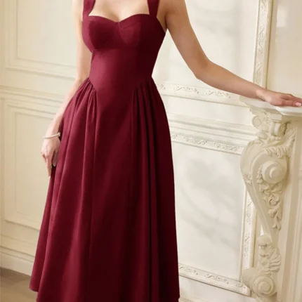 Sweetheart Neckline A-Line Midi Dress