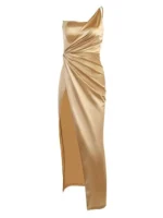 One-Shoulder Satin Maxi Dress with High Slit - Image 3