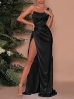 One-Shoulder Satin Maxi Dress with High Slit - Image 5