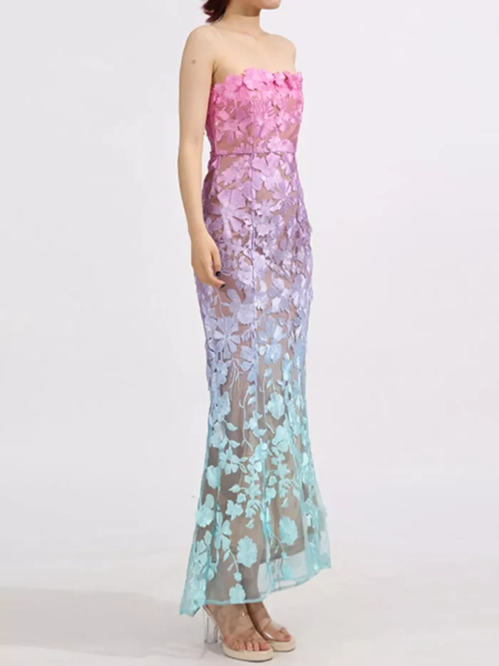 Floral Embroidered Tube Maxi Dress - Image 5