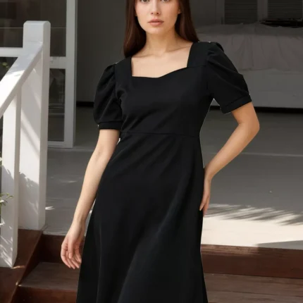 Puff Sleeve Bow Back Mini Dress