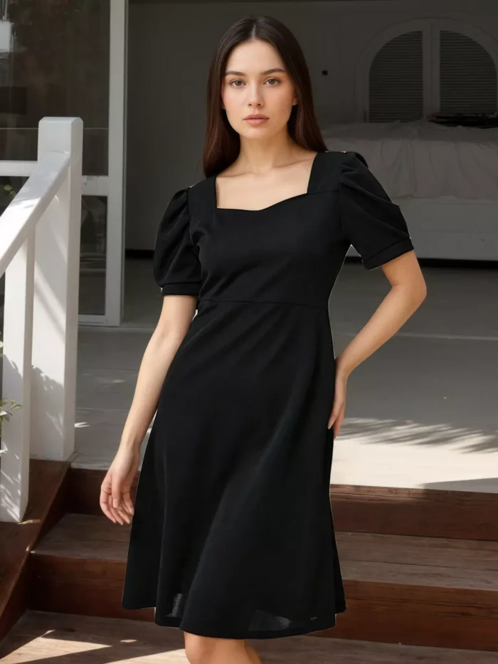 Puff Sleeve Bow Back Mini Dress Puff Sleeve Bow Back Mini Dress - Image 1