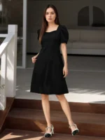 Puff Sleeve Bow Back Mini Dress - Image 2