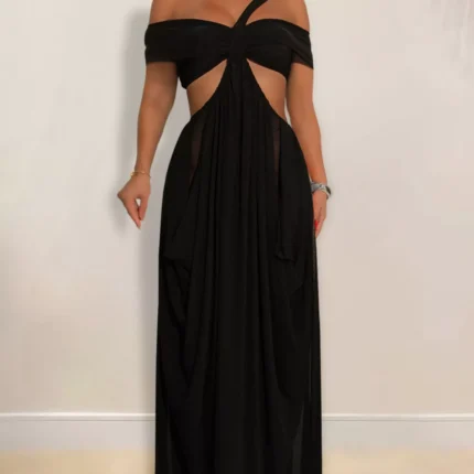 Cutout Off Shoulder Ruched Maxi Dress