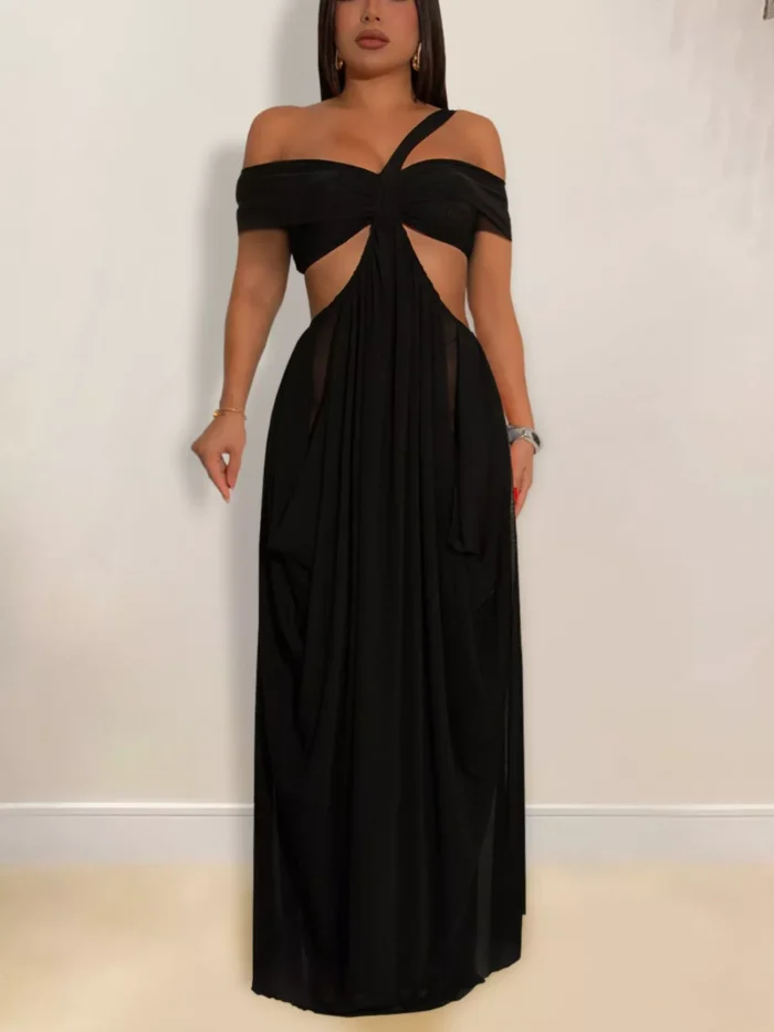 Cutout Off Shoulder Ruched Maxi Dress - Image 2