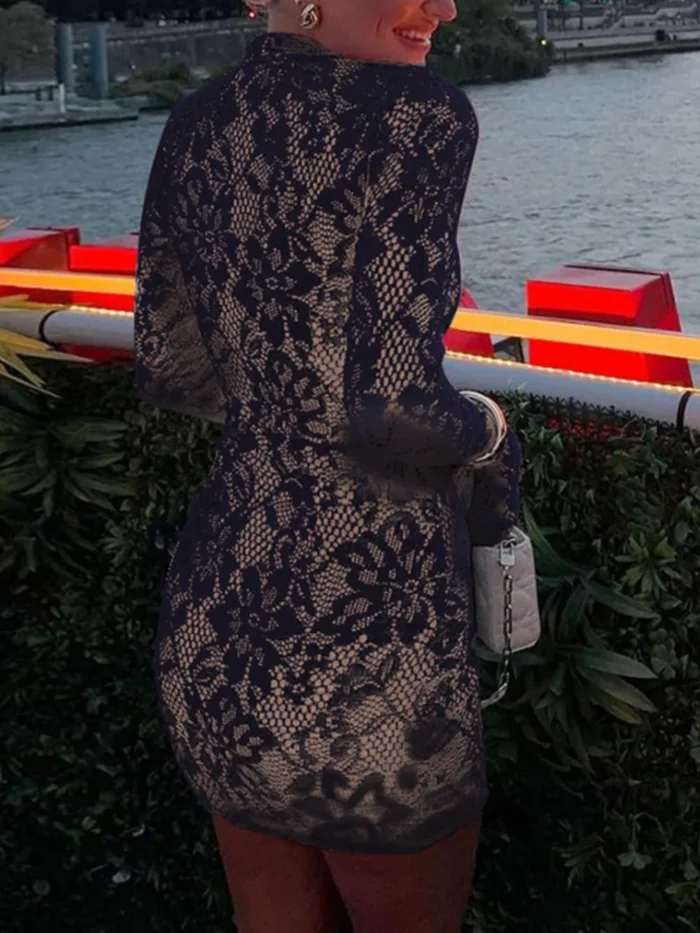 Lace Cutout Long Sleeve Mini Dress - Image 4