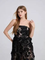 Floral Applique Strapless Midi Dress - Image 6