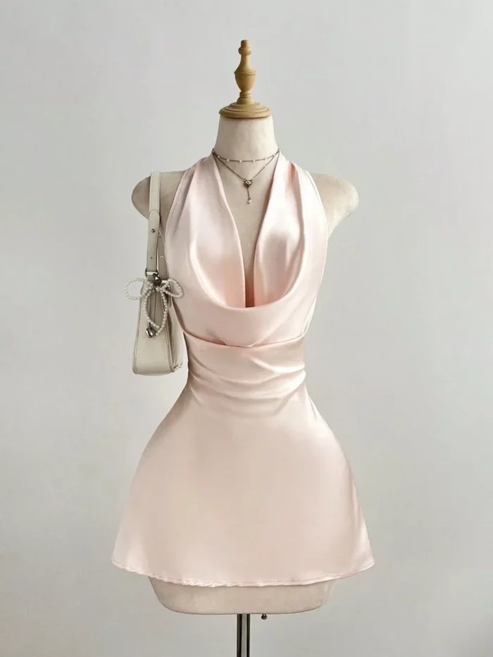 Satin Backless Halter Neck Dress Satin Backless Halter Neck Dress - Image 1